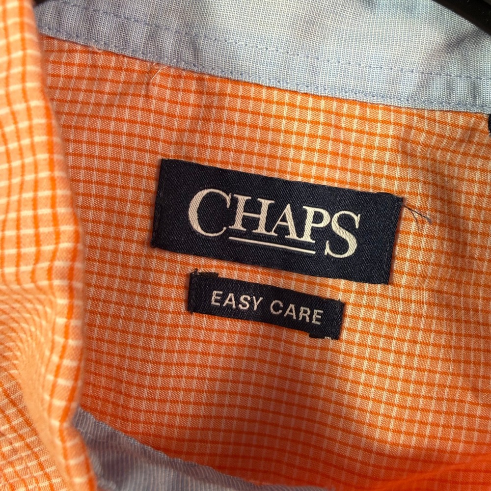 Chaps Button Down Shirt Mens XL Orange Gingham Short Sleeve Easy Care Logo - Picture 5 of 11